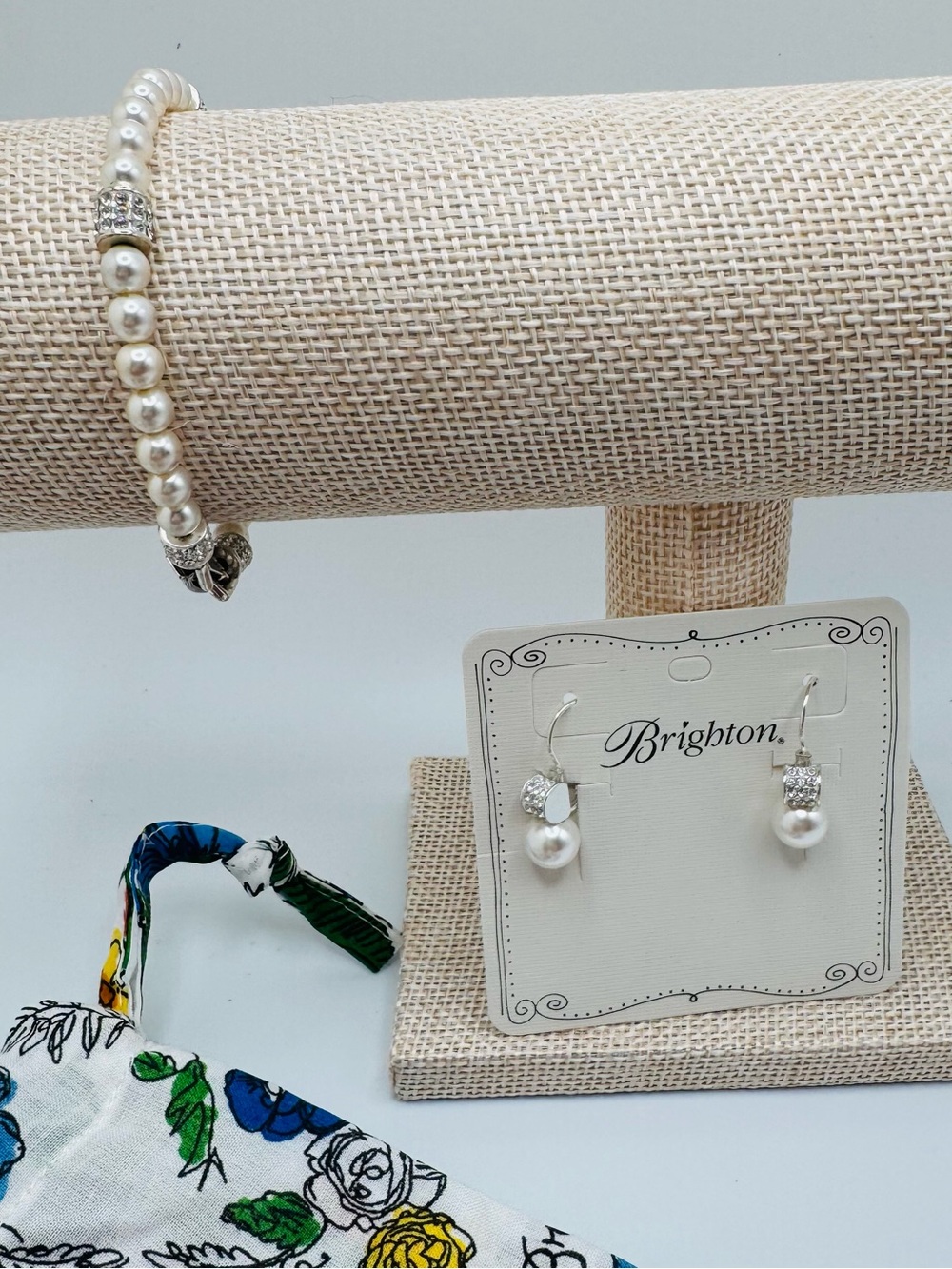 Brighton Pearl Drop Earrings and Pearl Bracelet - White
